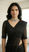"Black Diamond" Swaroski Embellished Satin Chiffon saree