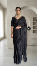 "Black Diamond" Sequin Embroidered Satin Chiffon Saree