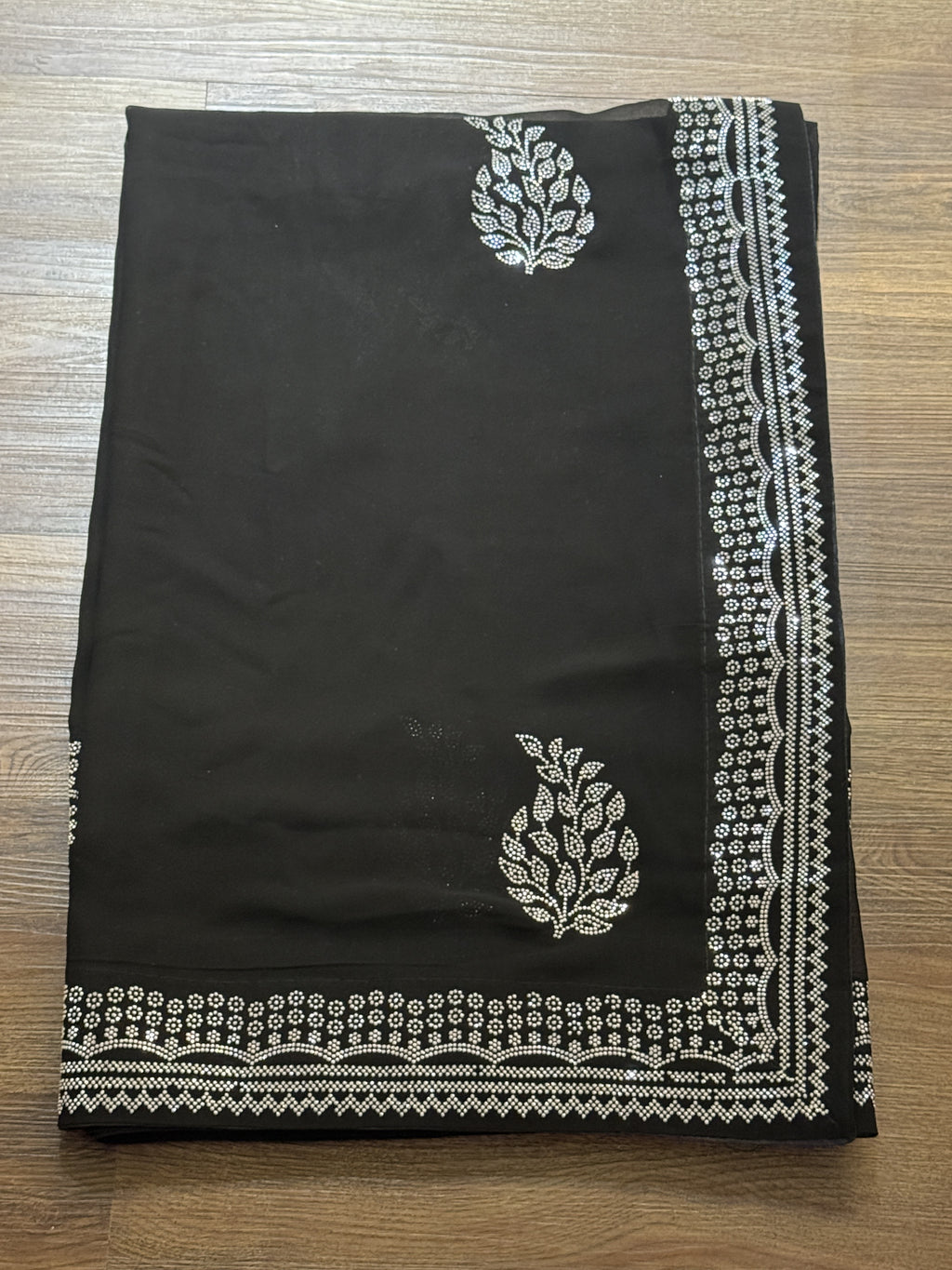"Black Diamond" Silver Swaroski Embellished Georgette Saree