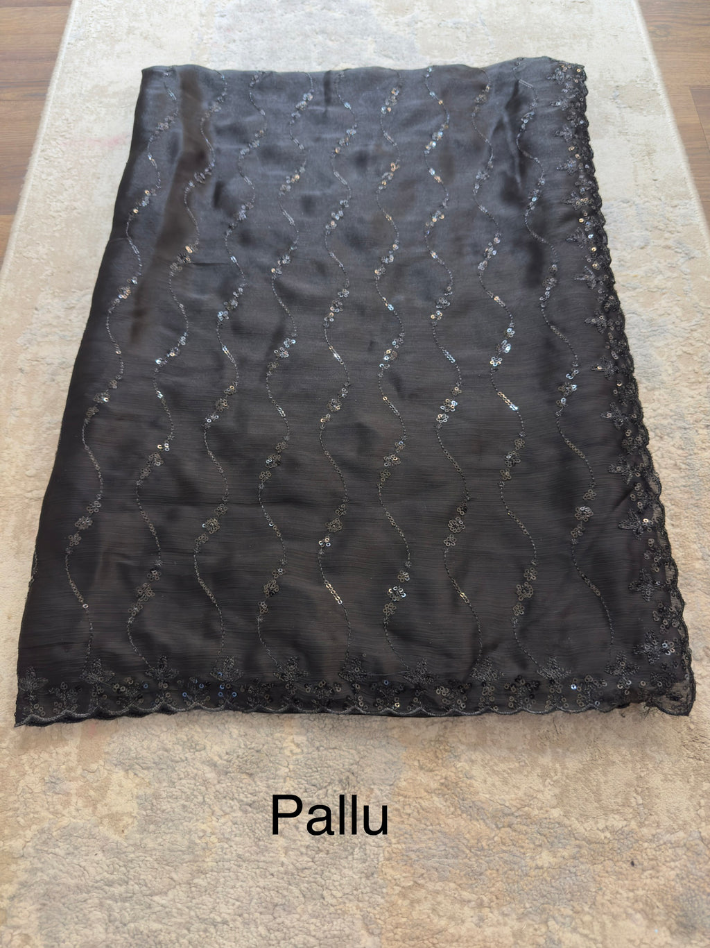 "Black Diamond" Sequin Embroidered Satin Chiffon Saree