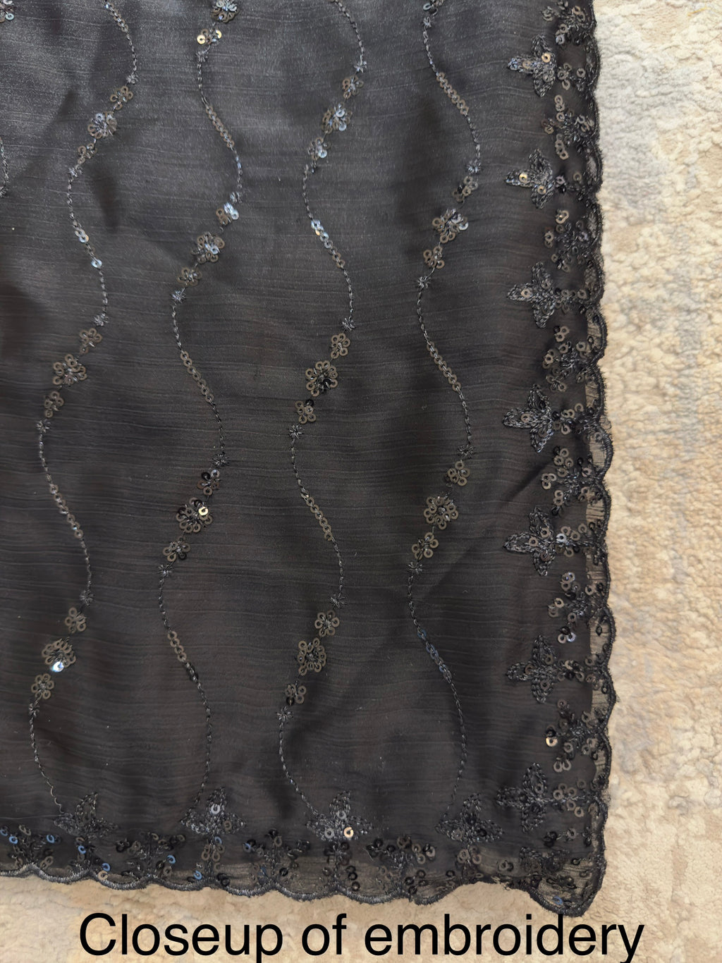 "Black Diamond" Sequin Embroidered Satin Chiffon Saree