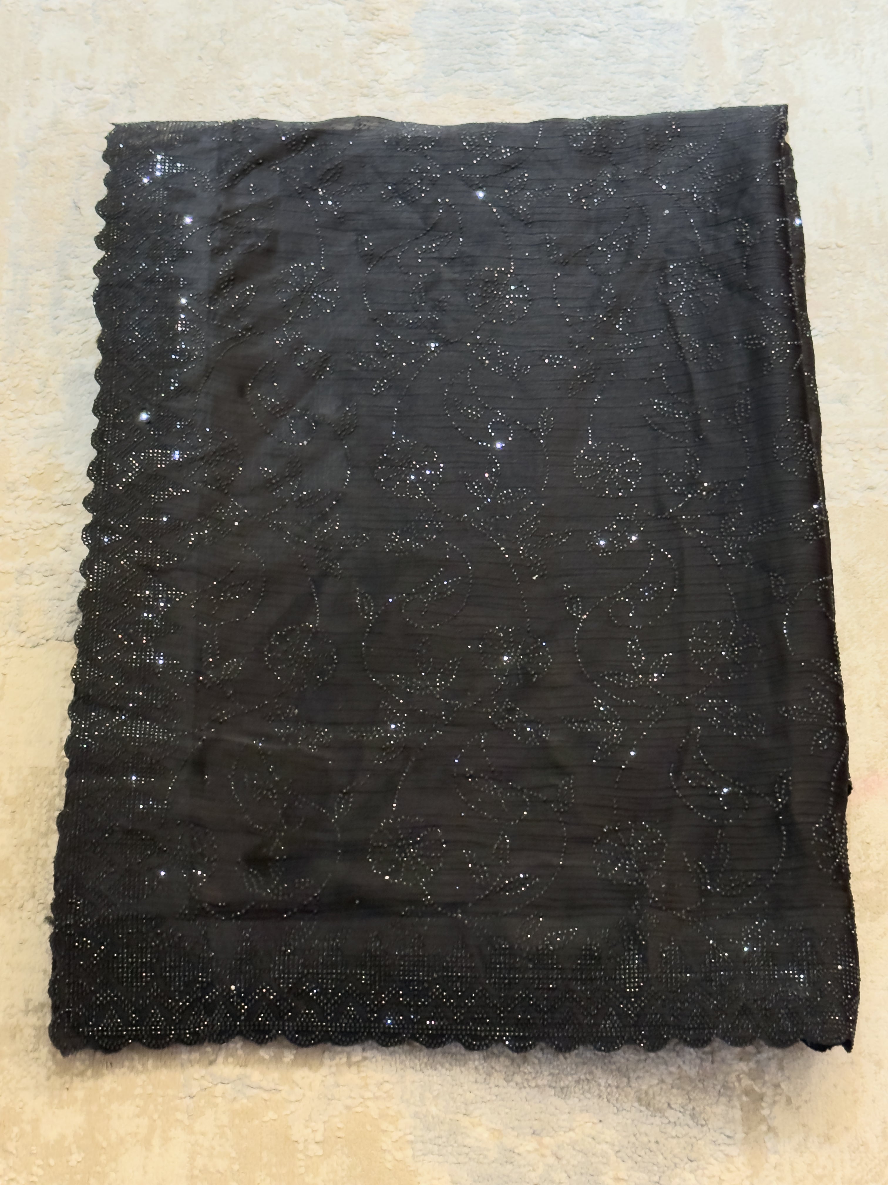 "Black Diamond" Swaroski Embellished Satin Chiffon saree