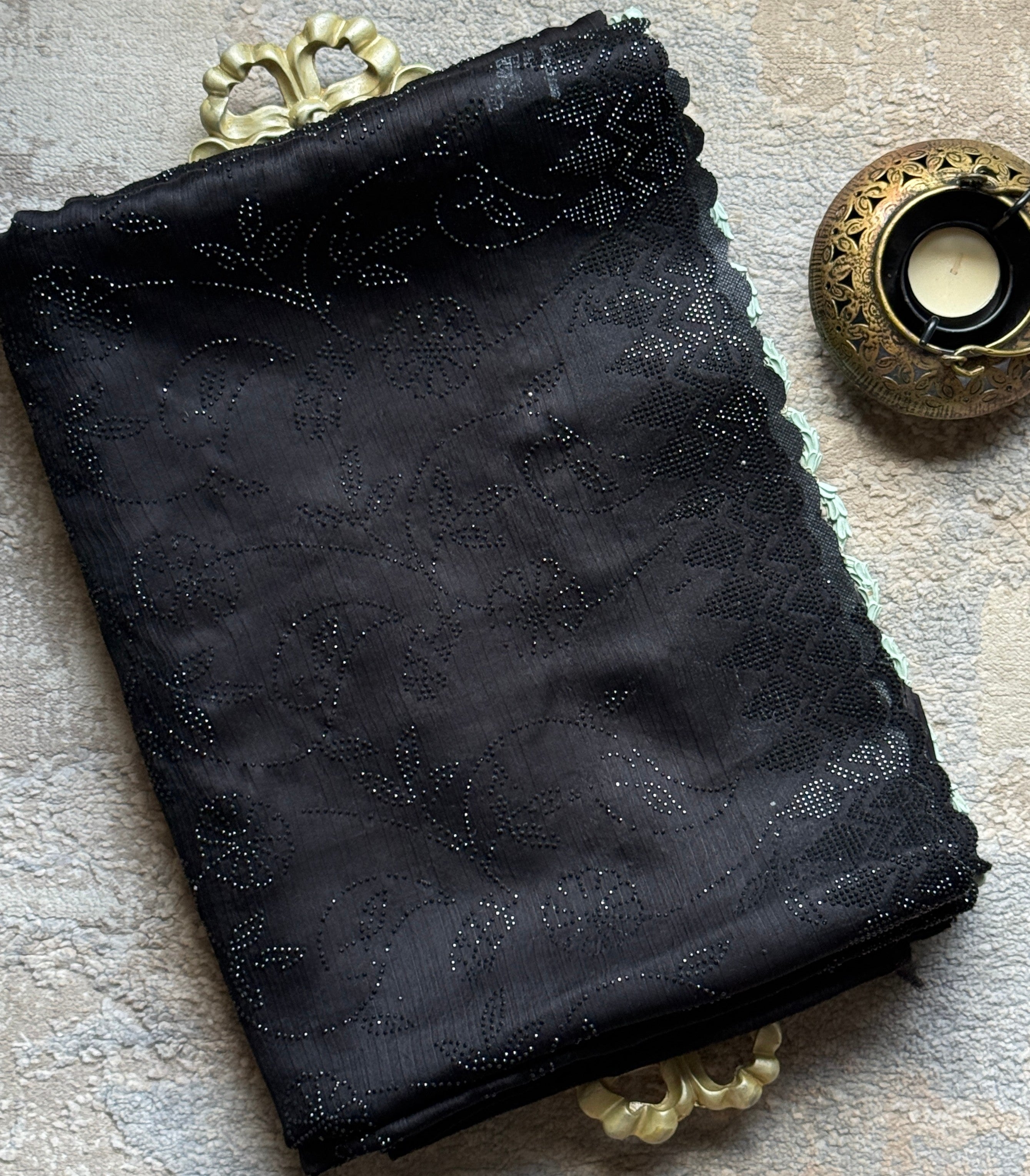 "Black Diamond" Swaroski Embellished Satin Chiffon saree