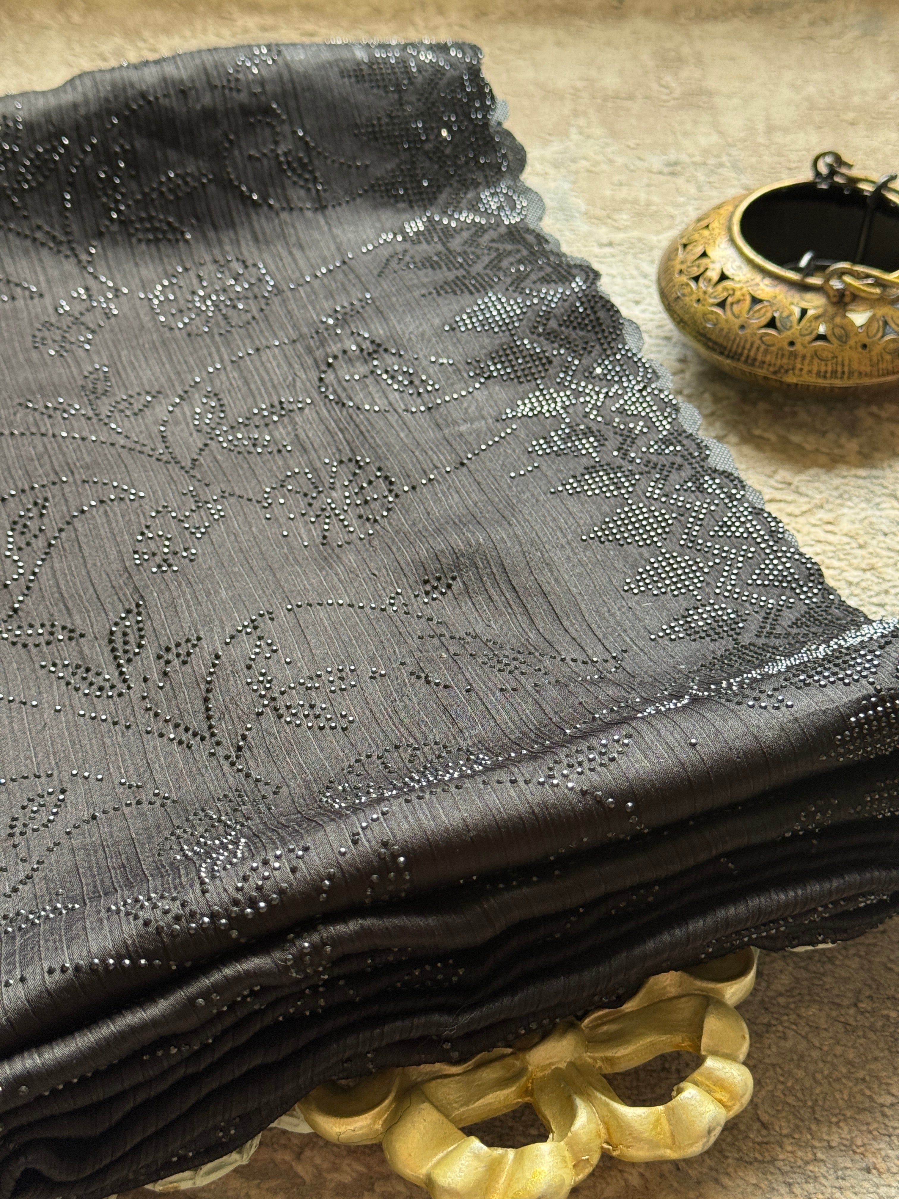 "Black Diamond" Swaroski Embellished Satin Chiffon saree