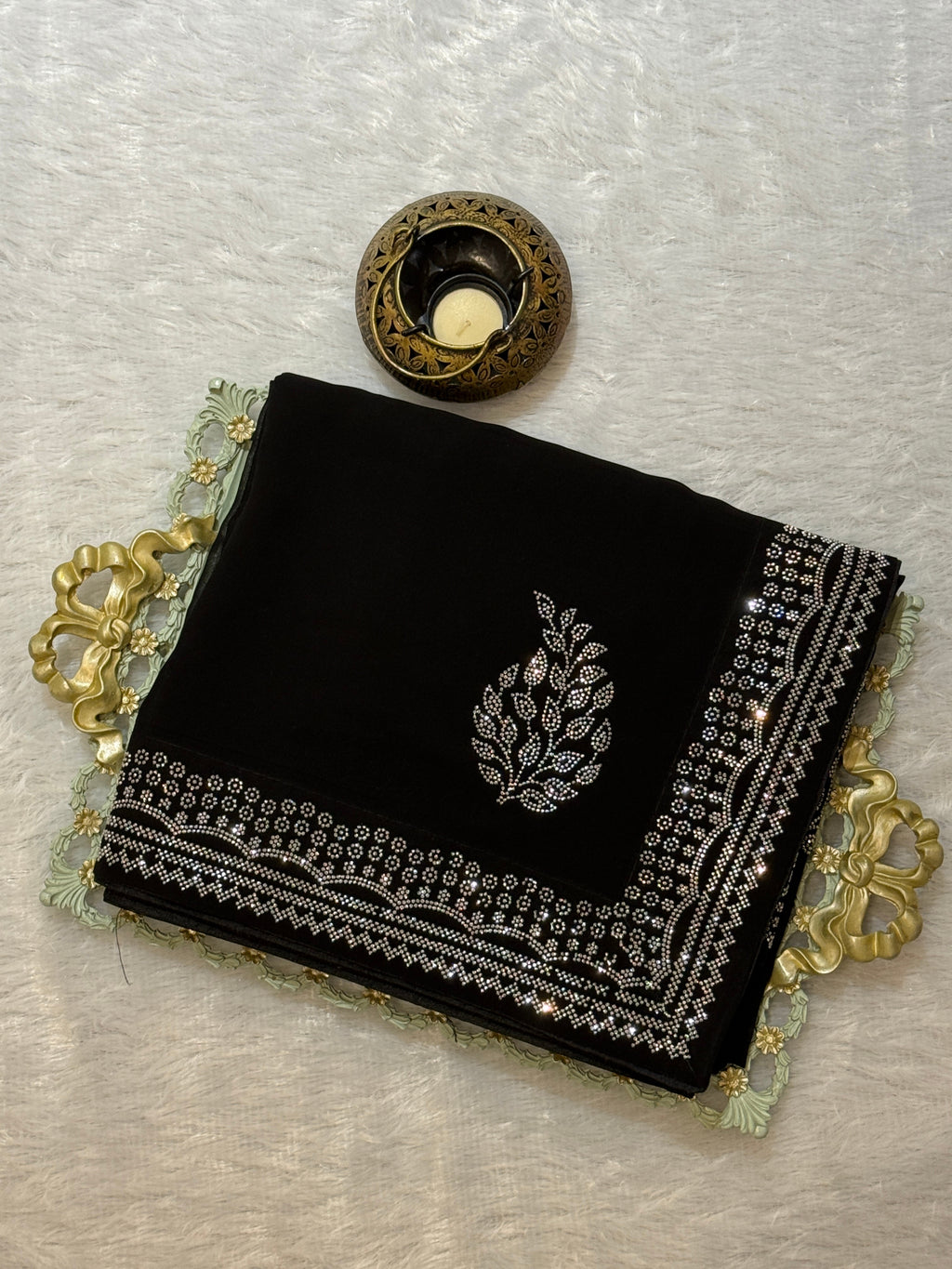 "Black Diamond" Silver Swaroski Embellished Georgette Saree