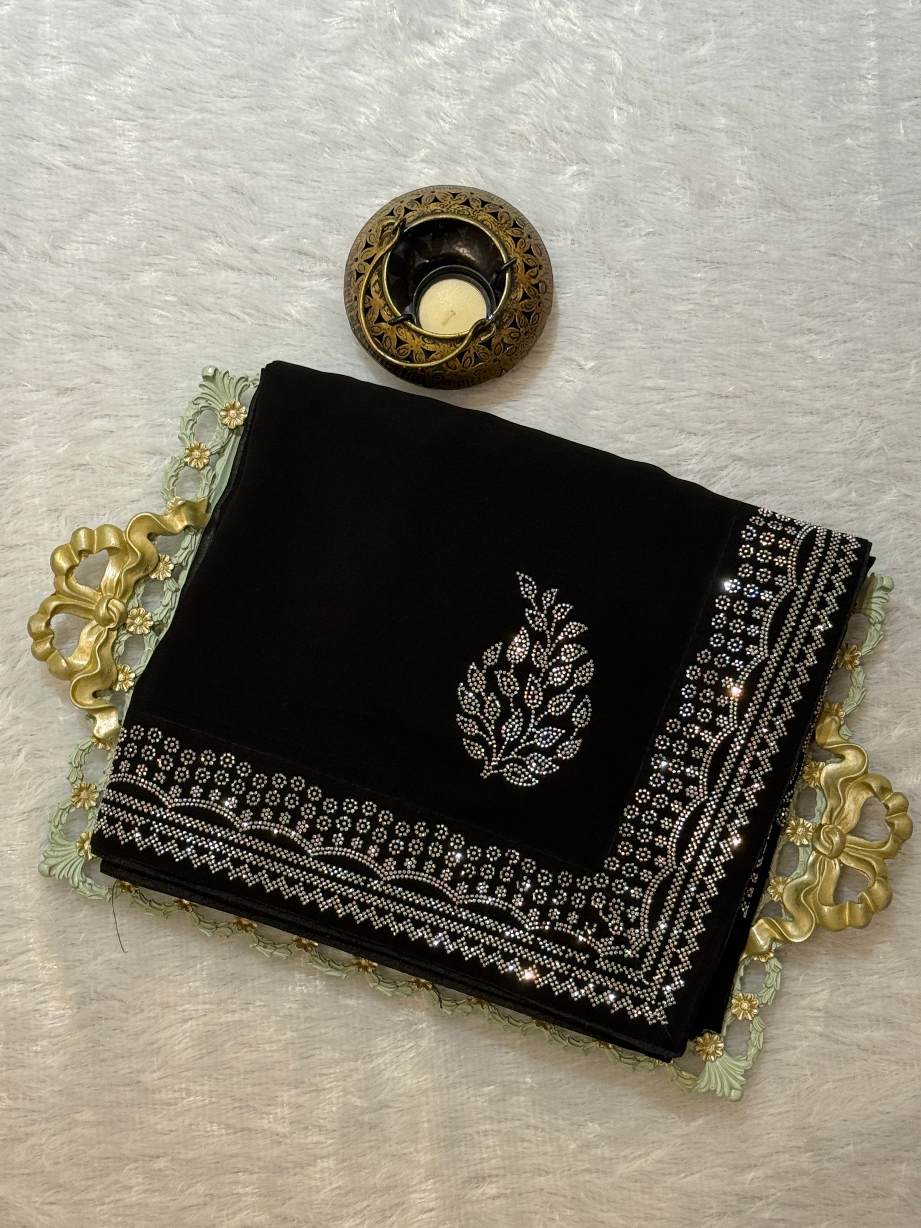 "Black Diamond" Silver Swaroski Embellished Georgette Saree