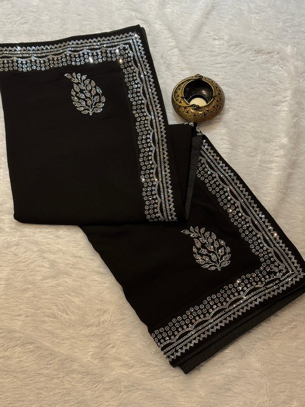 "Black Diamond" Silver Swaroski Embellished Georgette Saree