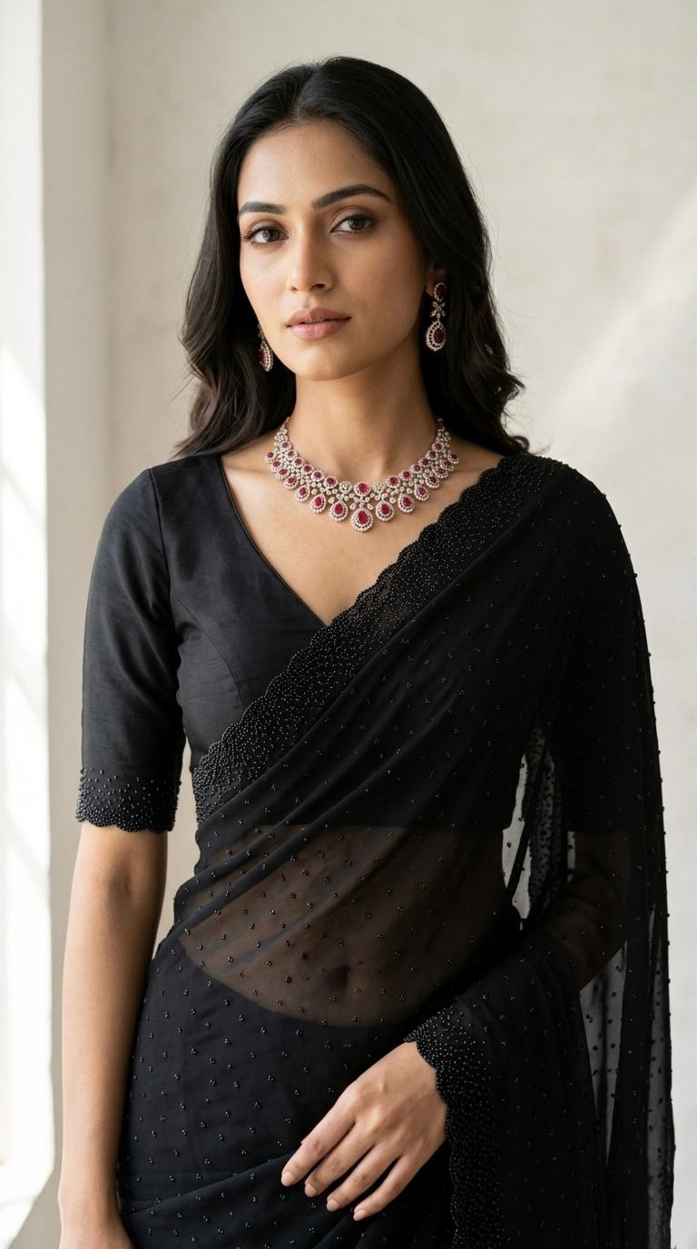 "Black Diamond" Swaroski Embellished Georgette Saree
