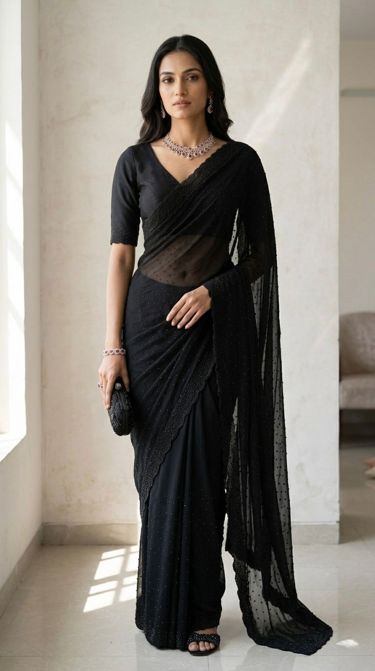 "Black Diamond" Swaroski Embellished Georgette Saree
