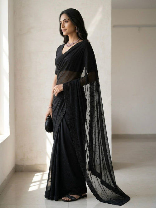 "Black Diamond" Swaroski Embellished Georgette Saree